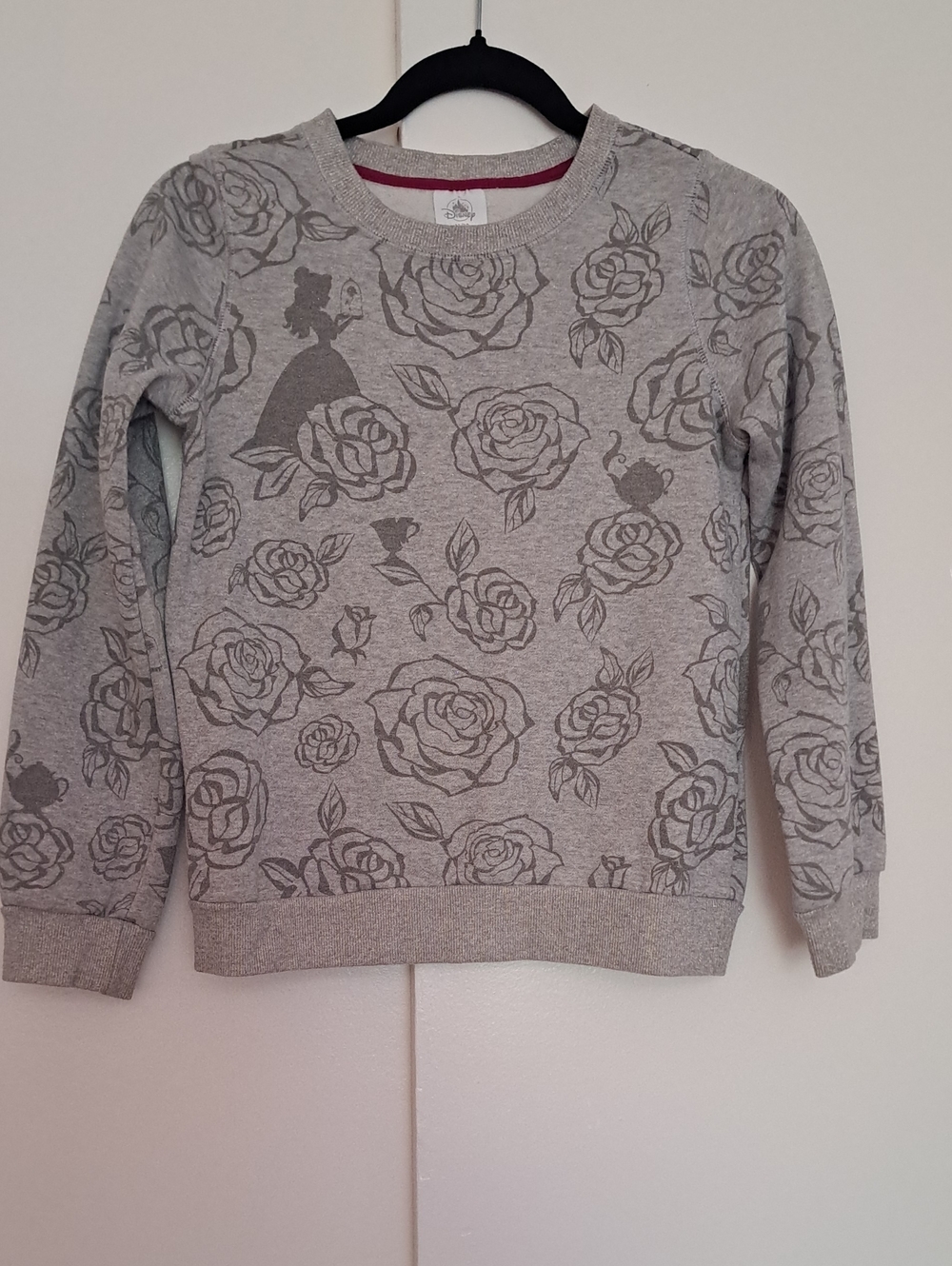 Disney Gray Floral Crewneck Sweater with Silhouette Print